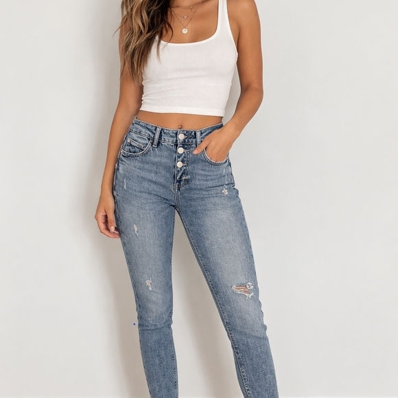 Guess Denim - Guess Women's High-Rise Button-Fly Skinny Jeans - Light Blue Denim